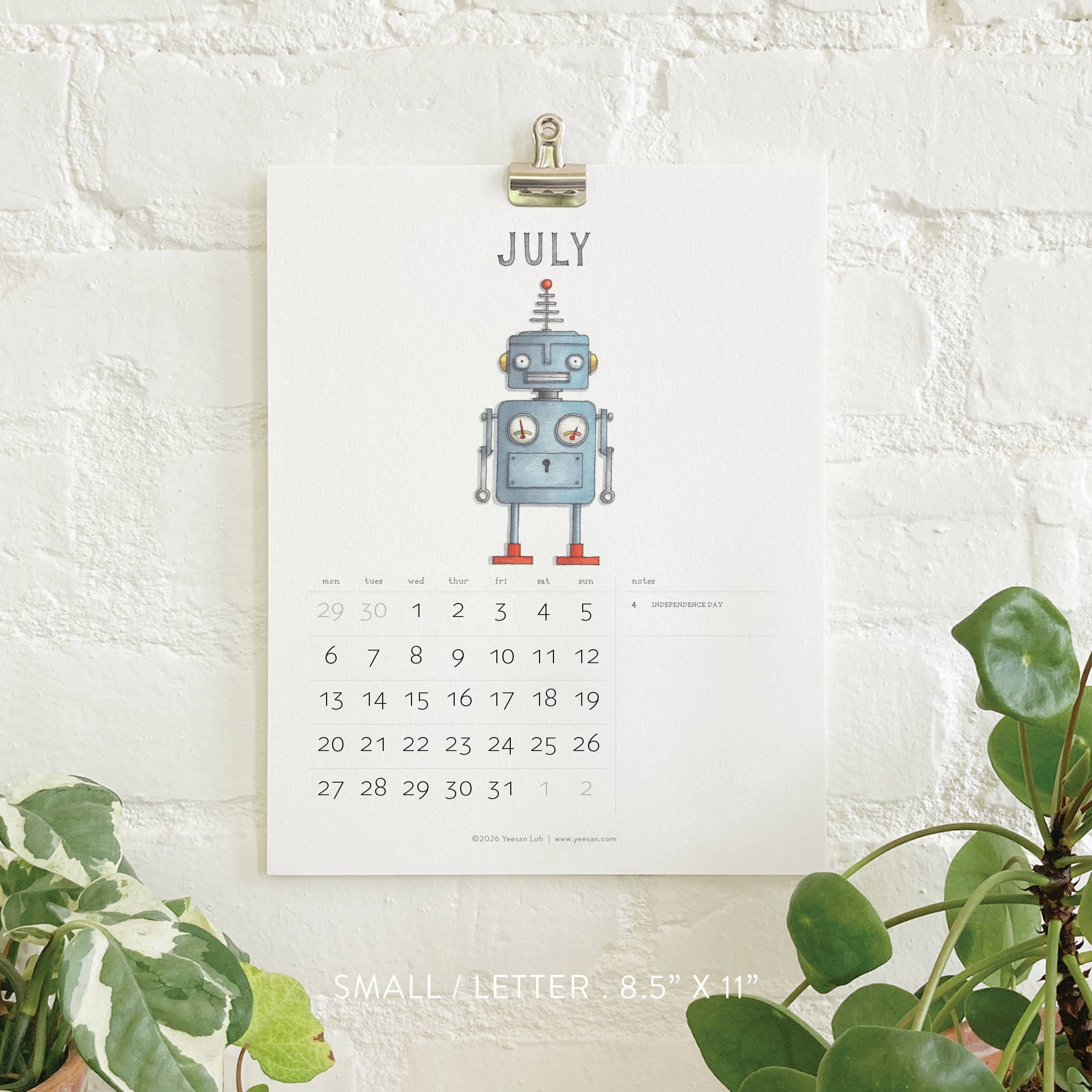 Yeesan Loh - 2026 Calendars: Robots: MON-SUN / Standard/Classic