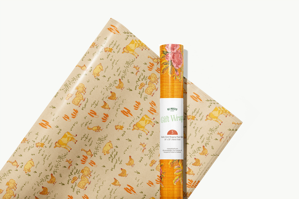 re:mused studio - Barnyard Blooms Gift Wrap Sheet - Double Sided