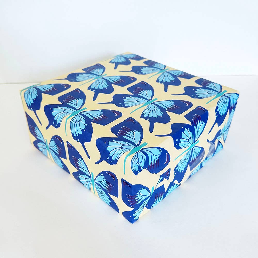 Steel Petal Press - Blue Monarch Wrapping Paper - Roll of 3 Sheets