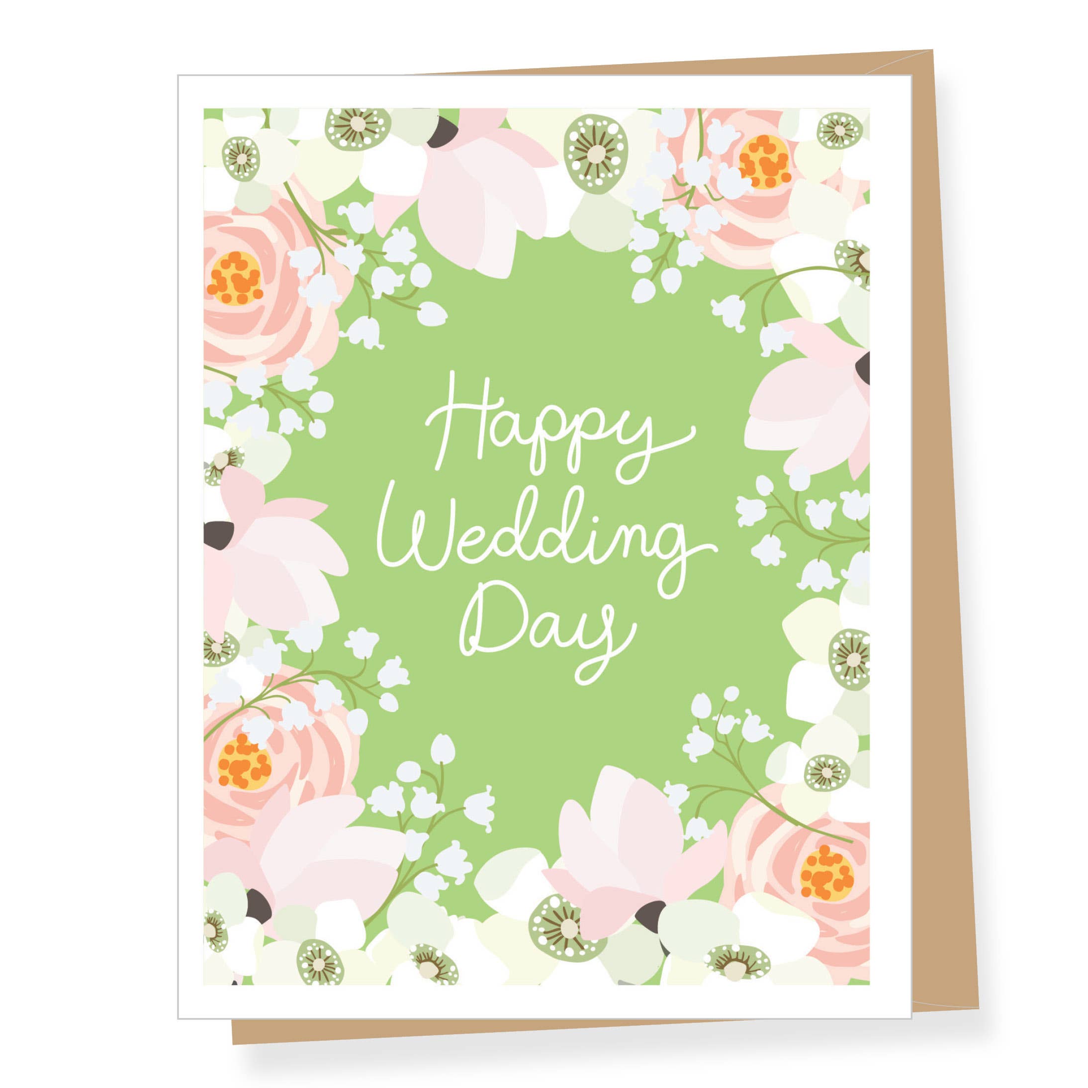 Apartment 2 Cards - Happy Wedding Day Green Floral Wedding Card