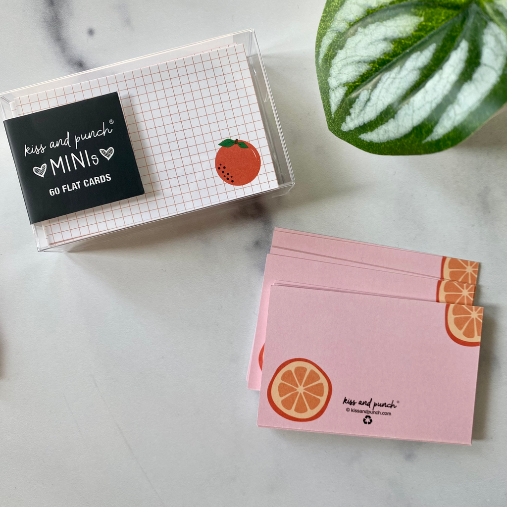 Kiss and Punch - 60 Orange Grid Minis™ - Flat Notecard Set - Junk Journal