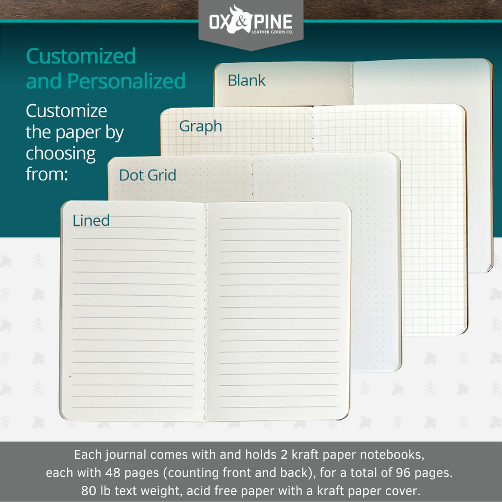 Ox & Pine - Refillable Leather Pocket Journal with Elastic Closure: Dark Brown / Lined Paper