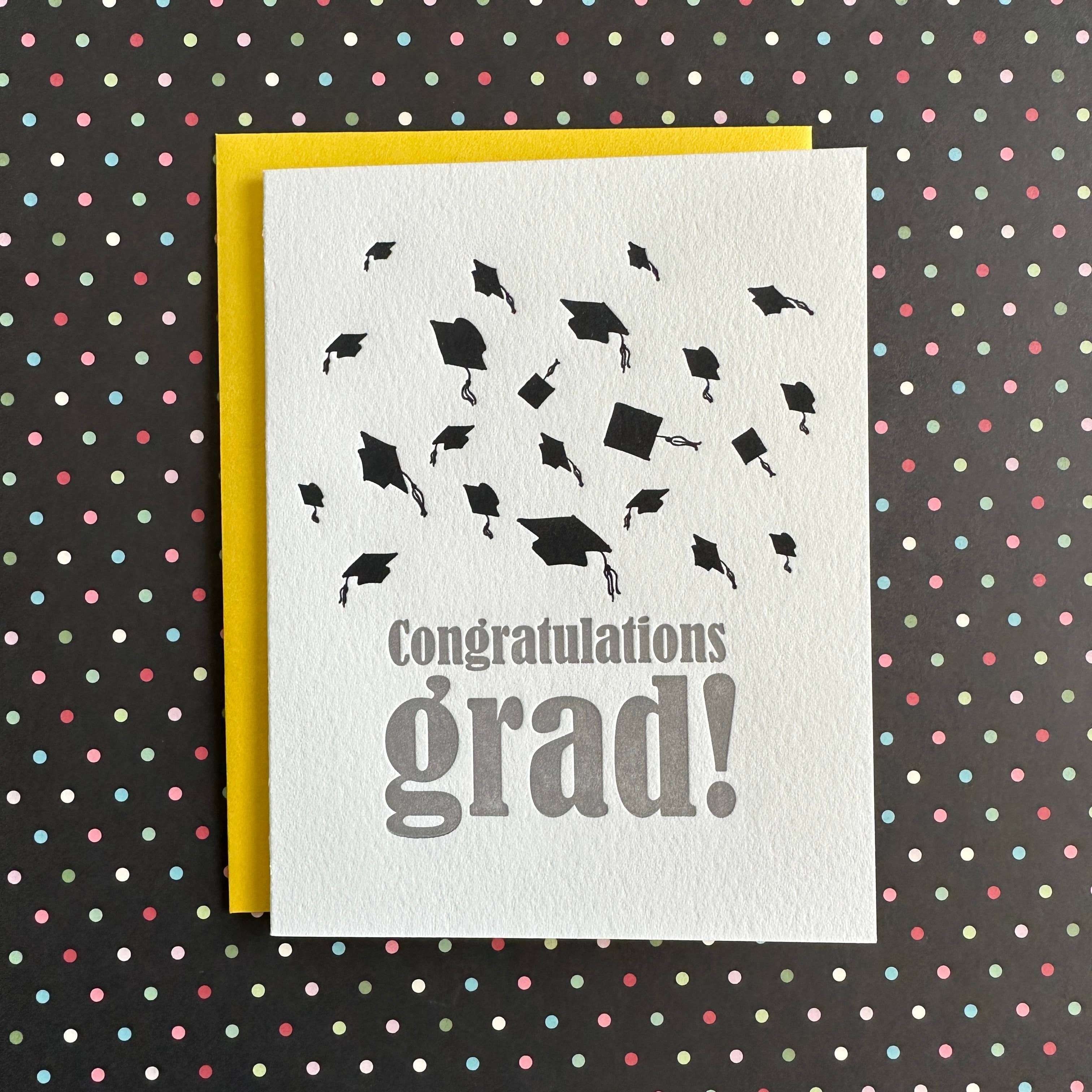 Lucky Bee Press - Graduation Hats - letterpress card