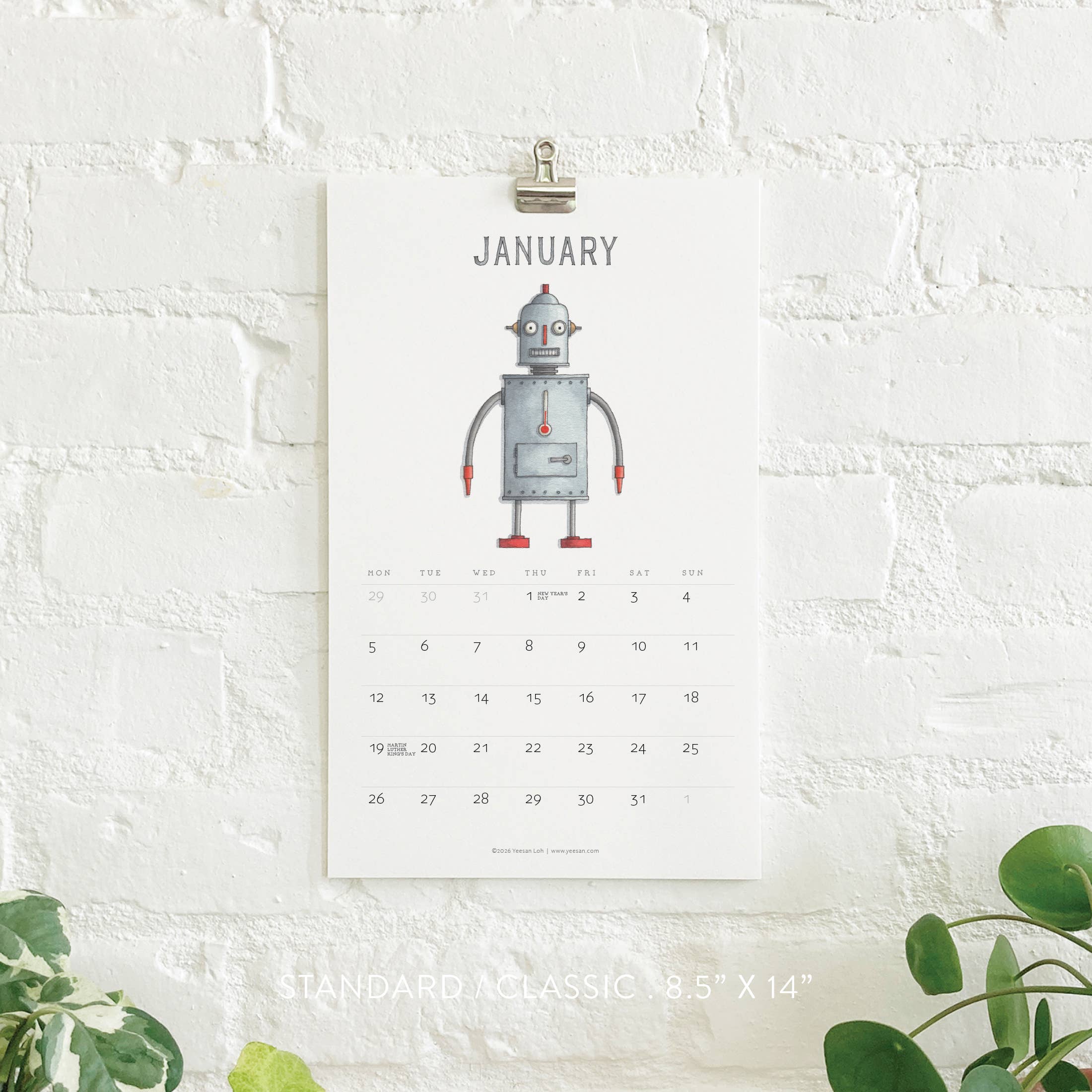 Yeesan Loh - 2026 Calendars: Robots: MON-SUN / Standard/Classic