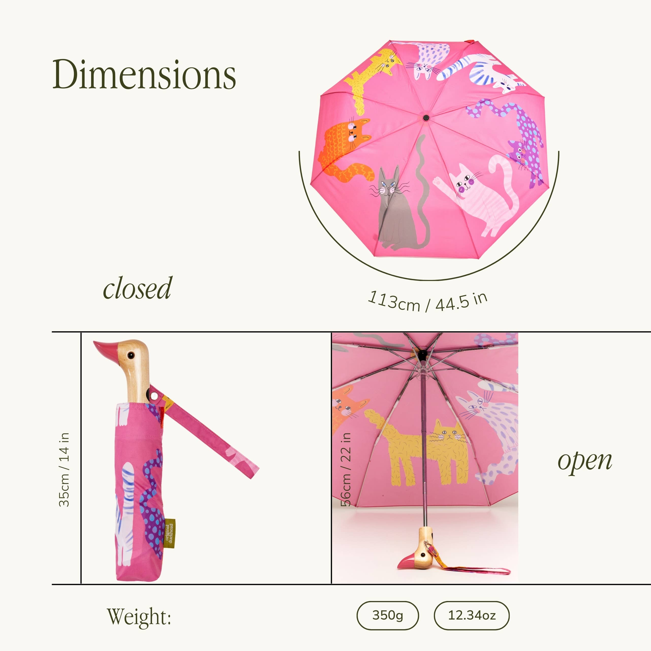 Original Duckhead - Fuchsia Arty Cats Eco-Friendly Duck Umbrella