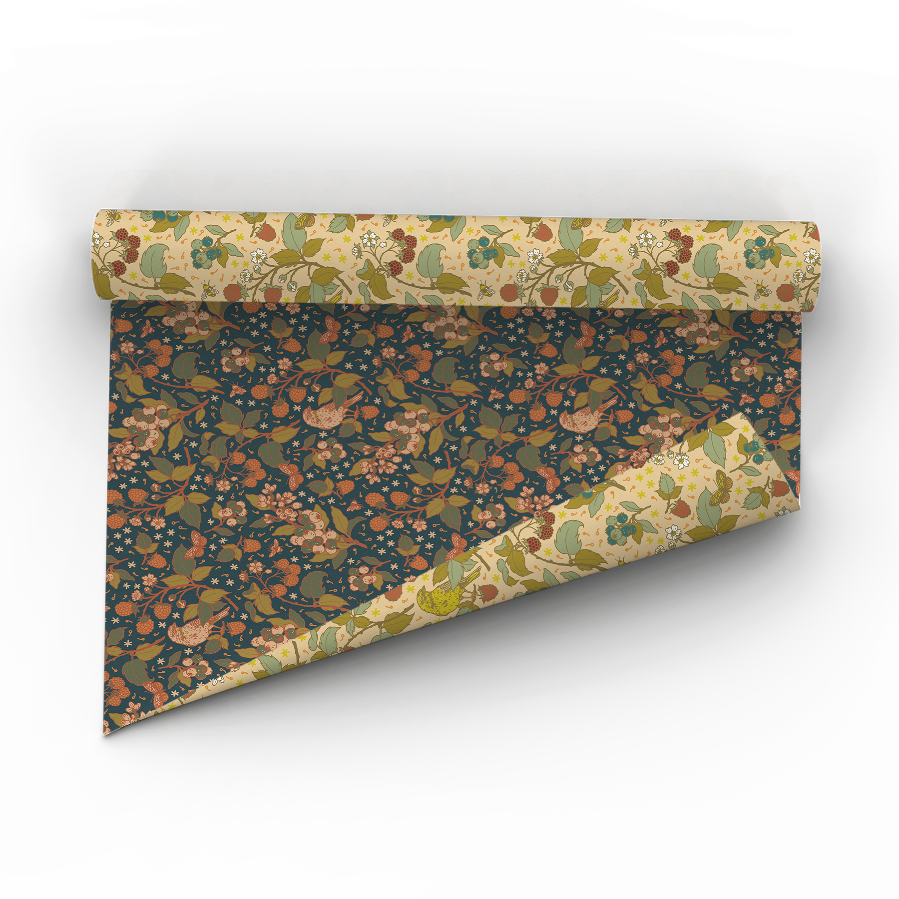 Mustard Beetle - Recyclable Gift Wrap / Wrapping Paper: Berries: Flat/Not Rolled