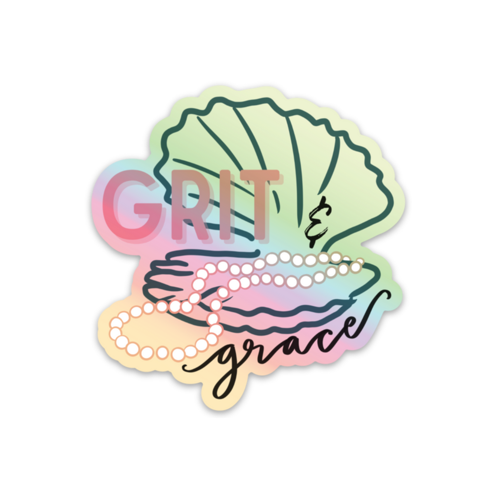 Thirteenwinks - Grit and grace -pearl necklace oyster holographic sticker