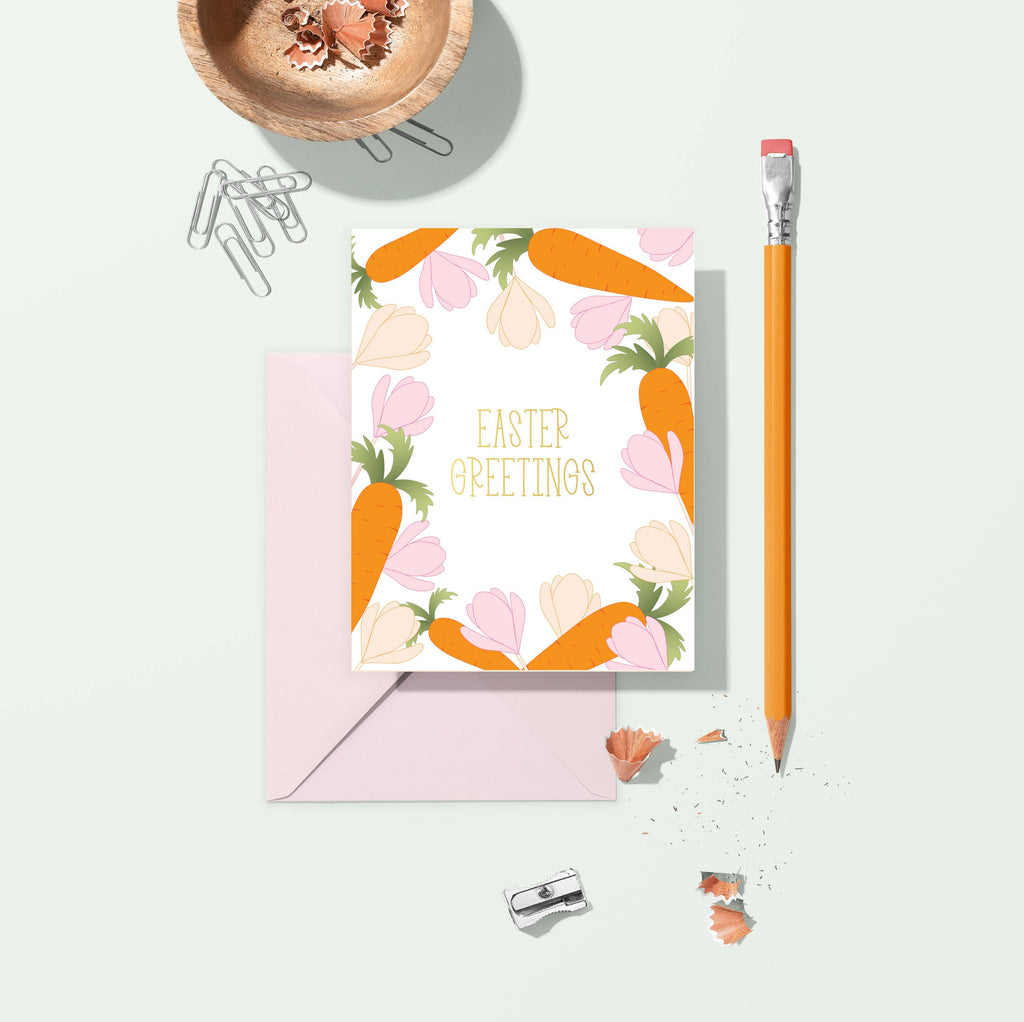 Sublime & Co. - Easter Greetings Card With Carrots And Spring Flowers