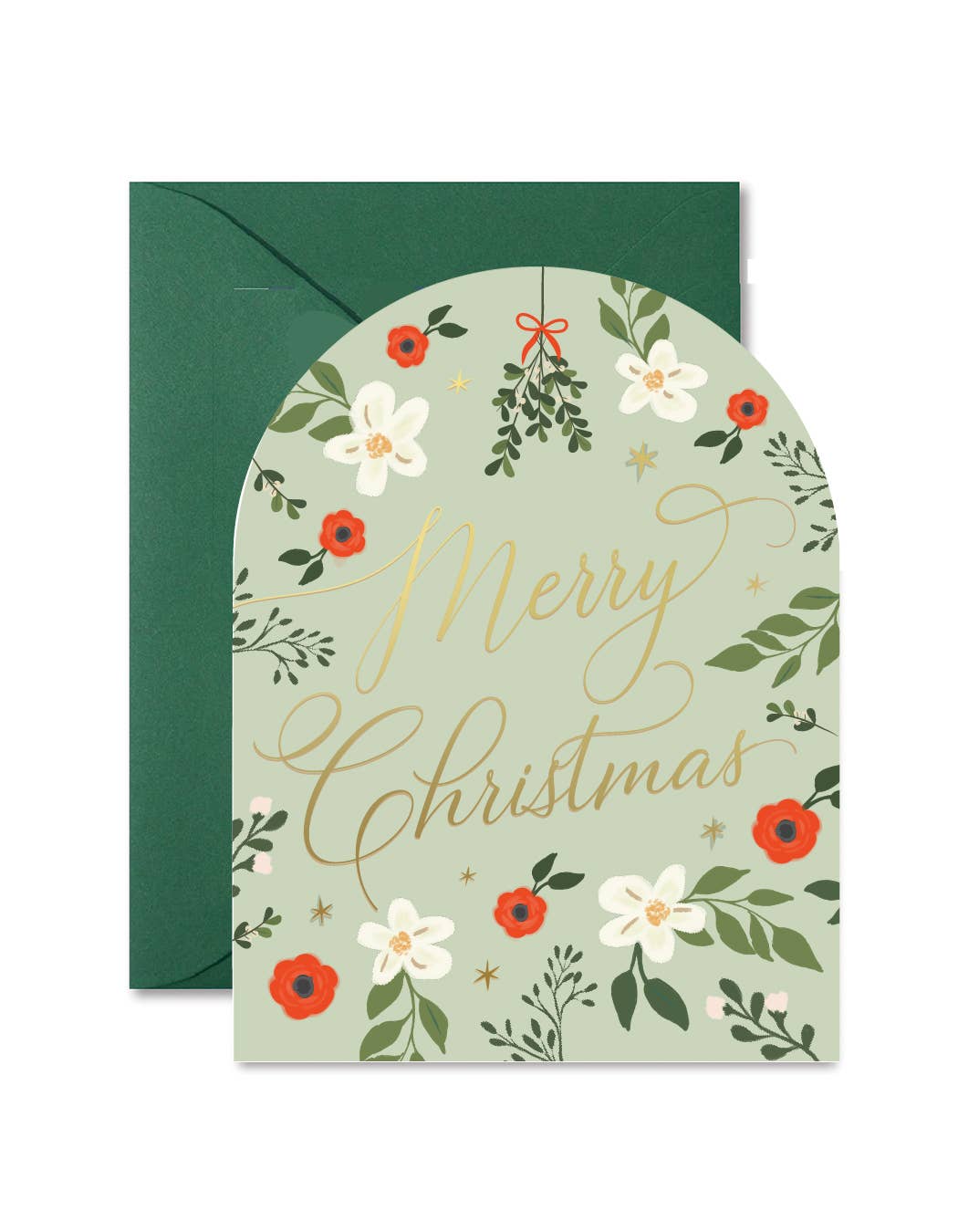 Ginger P. Designs - Mint Green Christmas Floral Arch Greeting Card