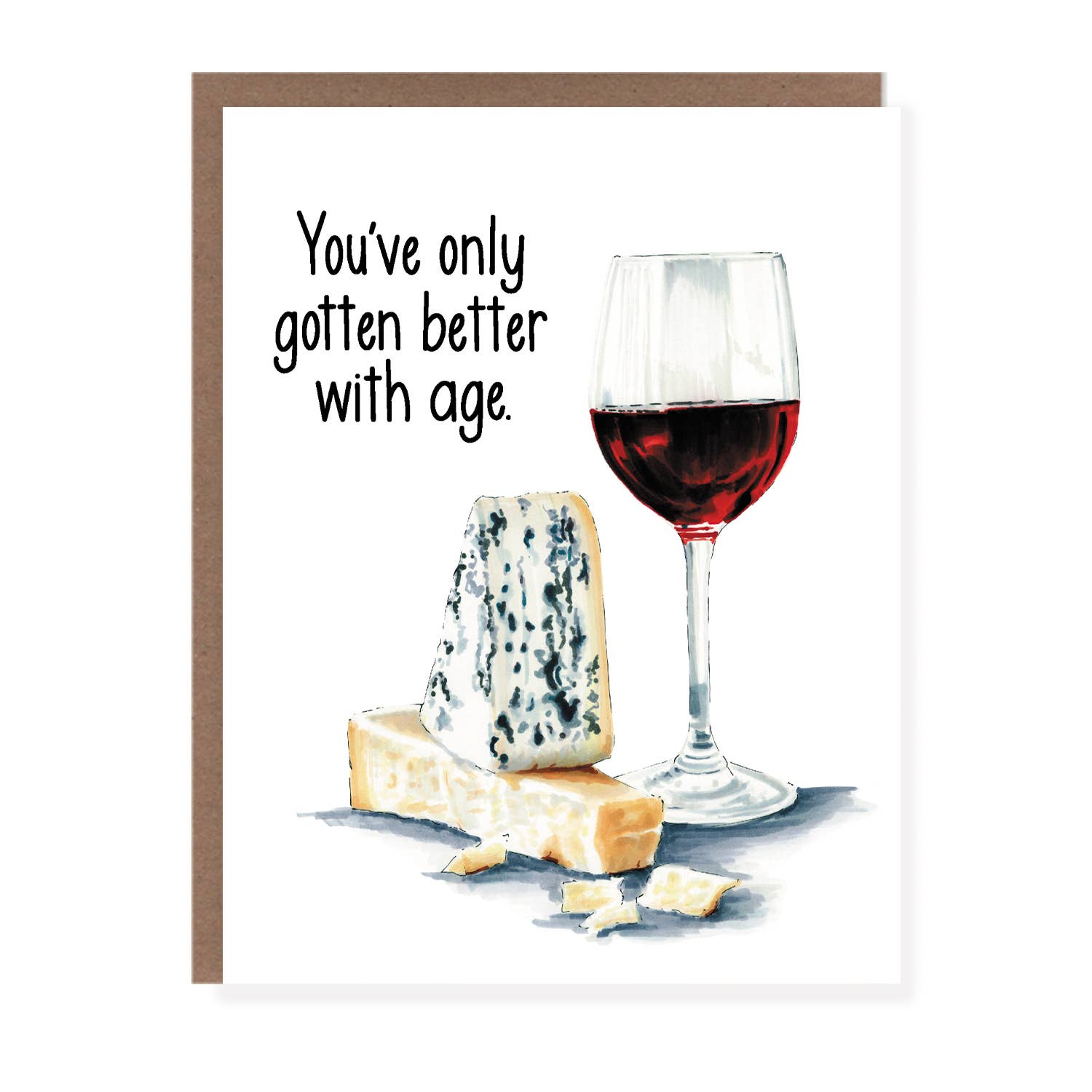 Morgan Swank Studio - Wine and Cheese Age Positive Birthday Card