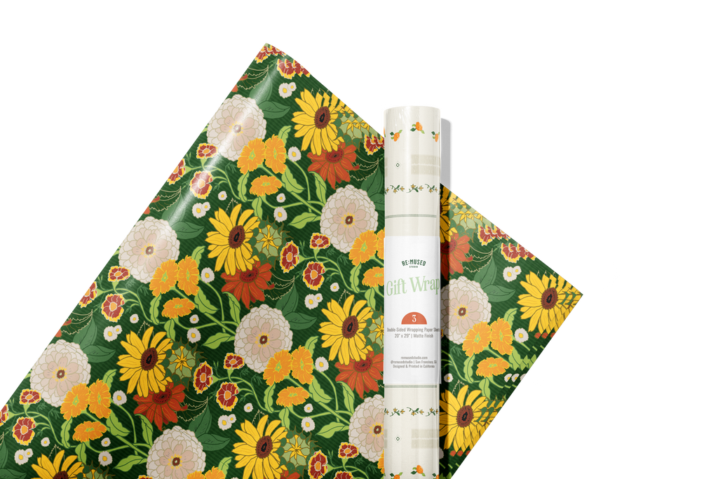 re:mused studio - Autumn Blooms Gift Wrap Sheet – Double Sided: Single Sheets