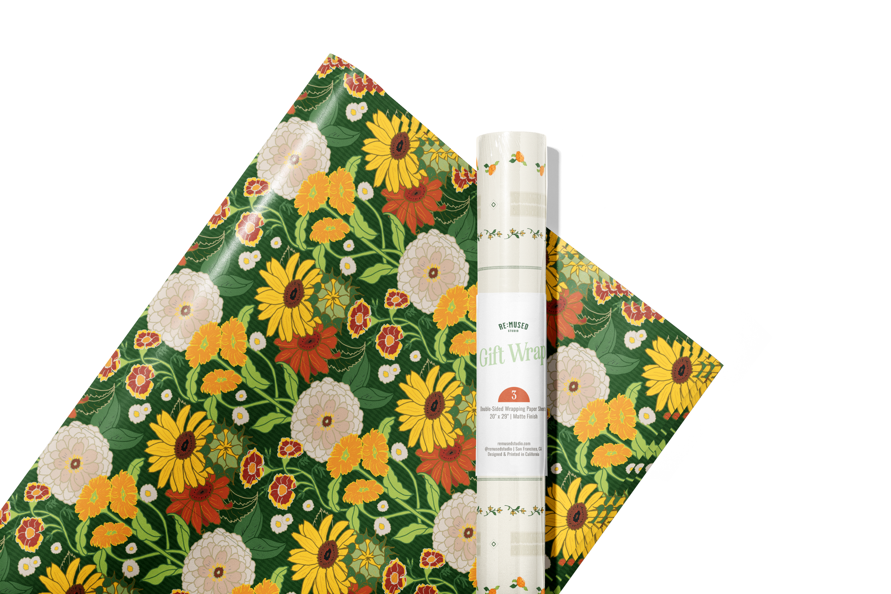 re:mused studio - Autumn Blooms Gift Wrap Sheet – Double Sided: Single Sheets