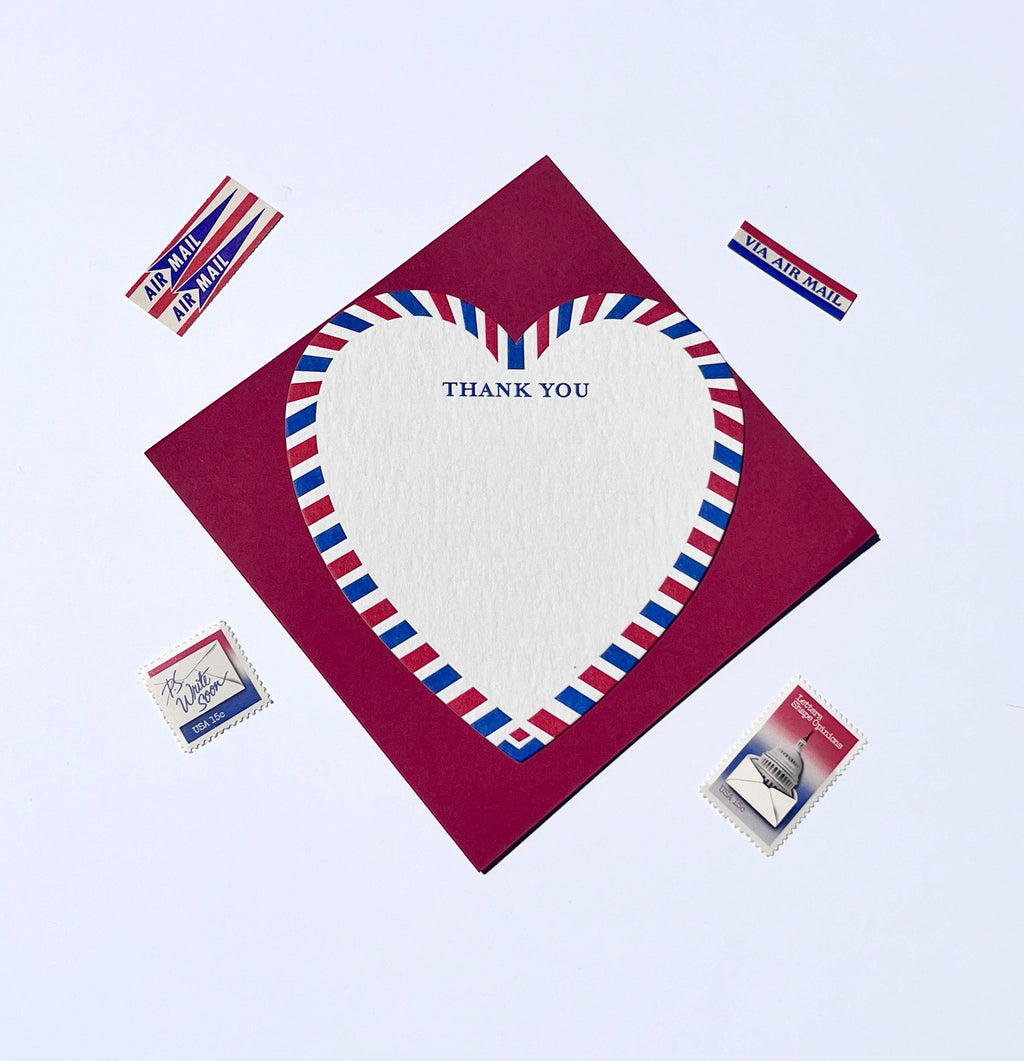 LA PAPER LOVER - Hello -Thank You -I love you Letterpress heart shaped card