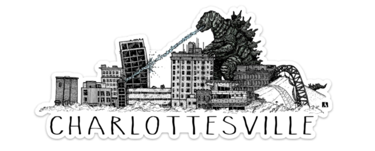 Bellavance Ink, Giant Monster Attacking The Landmark Hotel In Charlottesville Vinyl Sticker