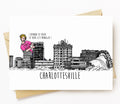 Bellavance Ink, Greeting Card With A Pen & Ink Drawing Of Large Monster Karen Attacking the Abandoned Landmark Hotel