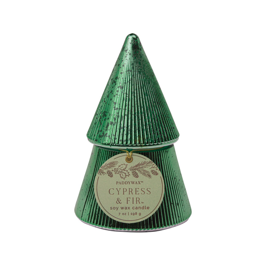 Paddywax Candles, Green Ribbed Mercury Stacked Tree Candle - Cypress