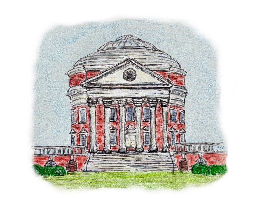Cabell Crowder Art, UVA Rotunda notecards, set of 5 folded cards + envelopes