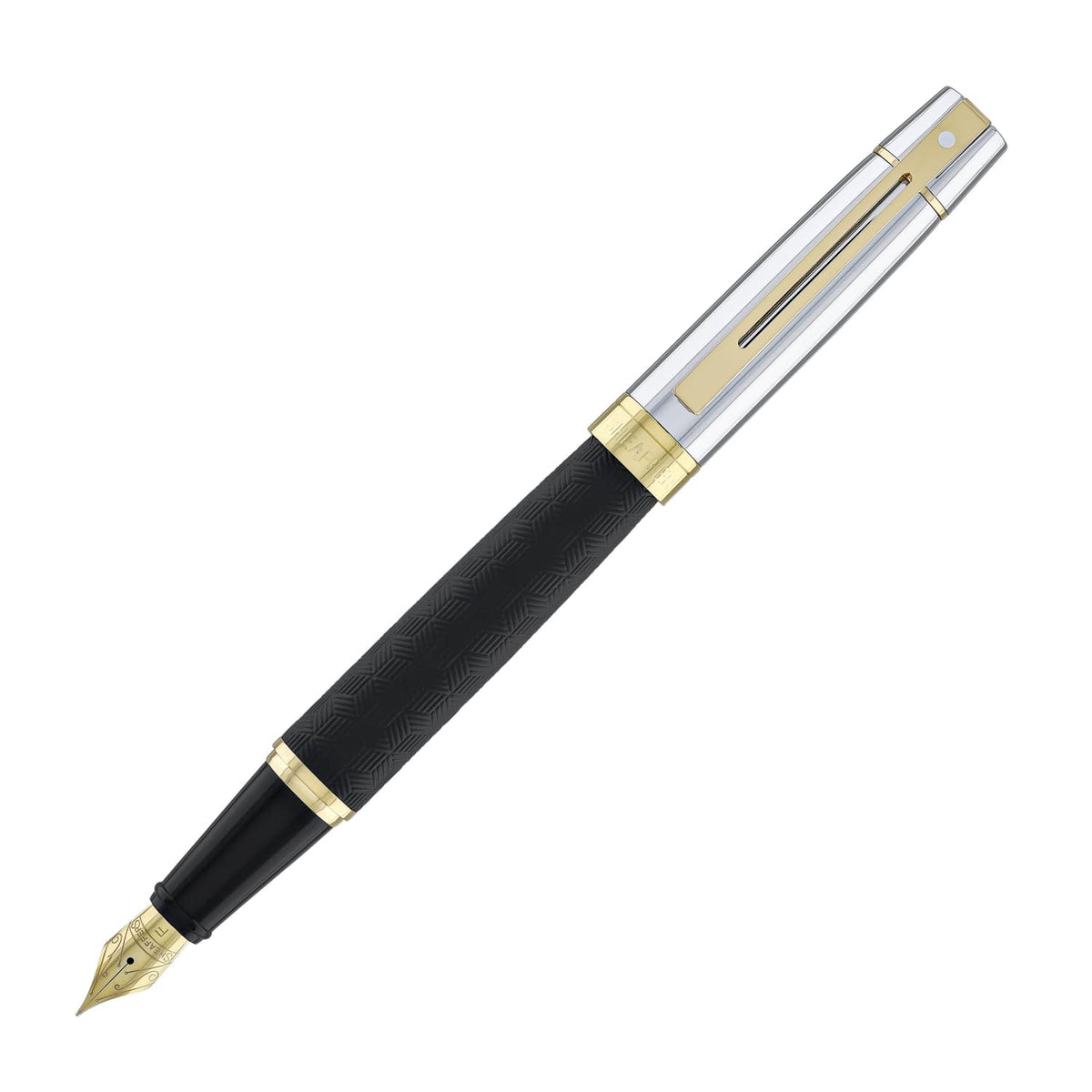 Sheaffer 300 Fountain Pen in Matte Black Shiny Chrome Cap with PVD Gold Trim, Fine